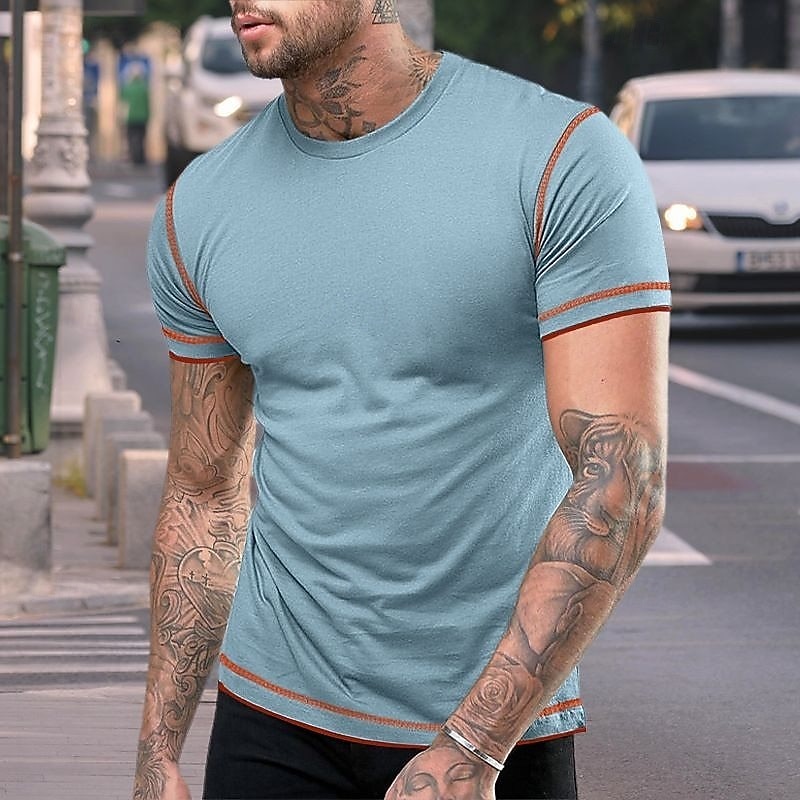 Men's Tee Top Short Sleeve Crew Neck Summer Spring Color Block Fashion Designer Sporty Outdoor Casual Activewear Light Blue Black White Top Tee for Men 2026 - $18.99 –P11
