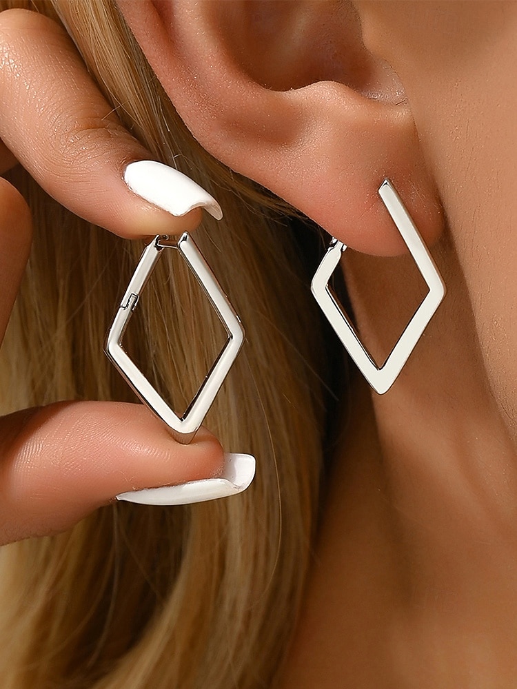 orecchini a cerchio in oro geometrici minimalisti a forma di diamante: gioielli eleganti per le donne, perfetti per l'uso quotidiano e per le occasioni speciali del 2025 a $9.99 –P2