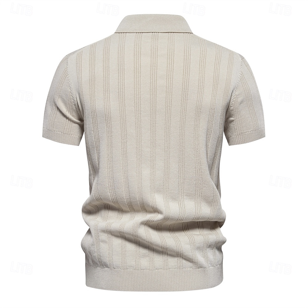 Men's Business Casual Lapel Button Short Sleeve Vintage Fashion Solid Color Vertical Stripes Buttons All Seasons Black Bronze Light Grey Beige 2025 - $26.99 –P8
