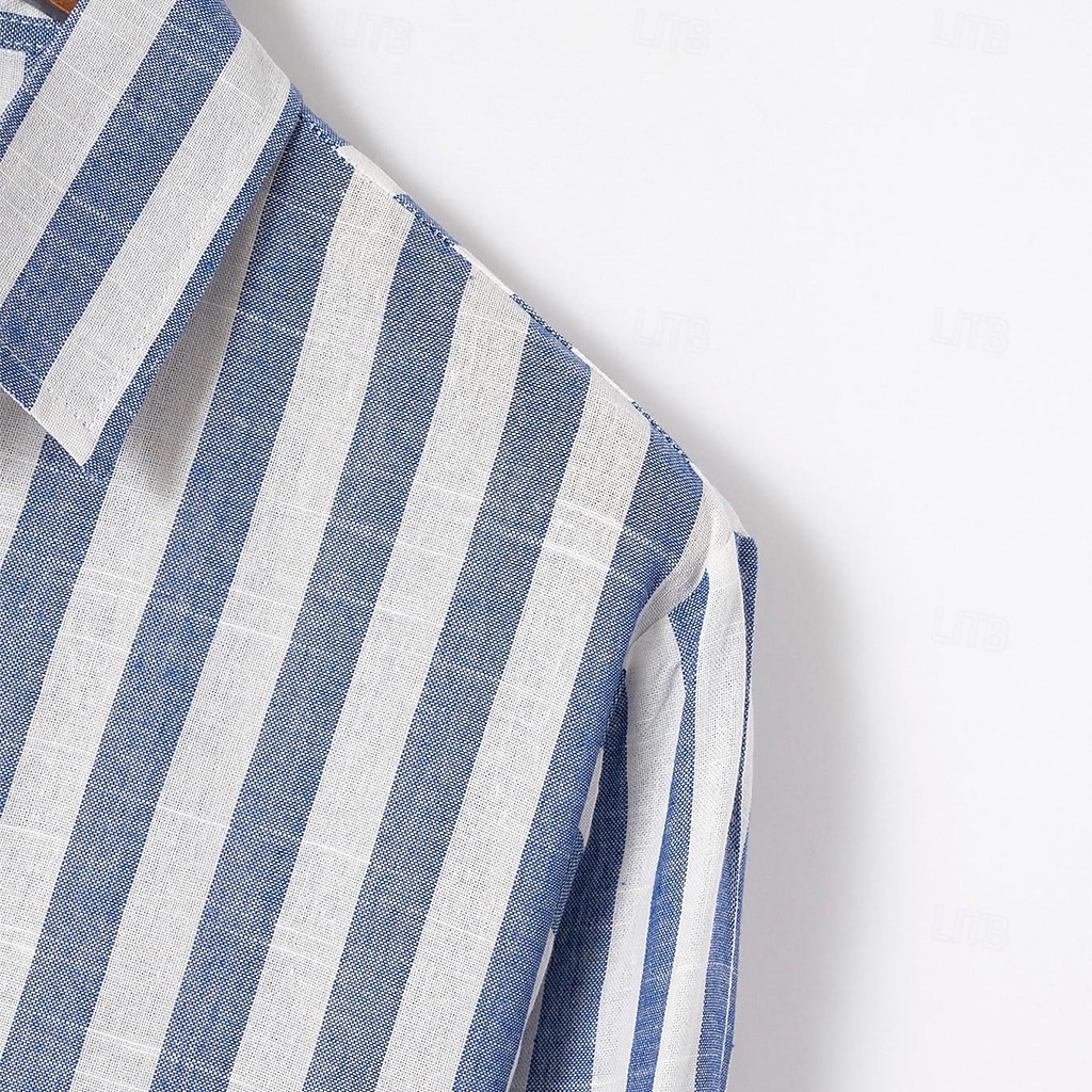Per uomo Camicia camicia di lino Camicia in lino e cotone Camicia estiva Camicie A strisce Attività commerciale Casual / quotidiano Giallo Rosa Blu marino Verde Manica lunga Collo ripiegabile del 2025 a $26.99 –P10