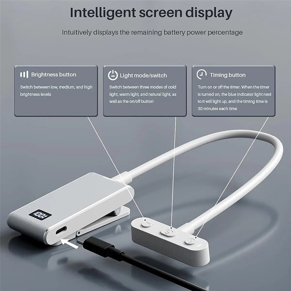 Rechargeable Aluminum Reading Light - 3 Colors, 3 Brightness Levels, Clip-On Mini Book Light, Anti-Blue Light, Flexible Bendable Design for Bedside, Study, and Nighttime Reading 2025 - $43.99 –P7