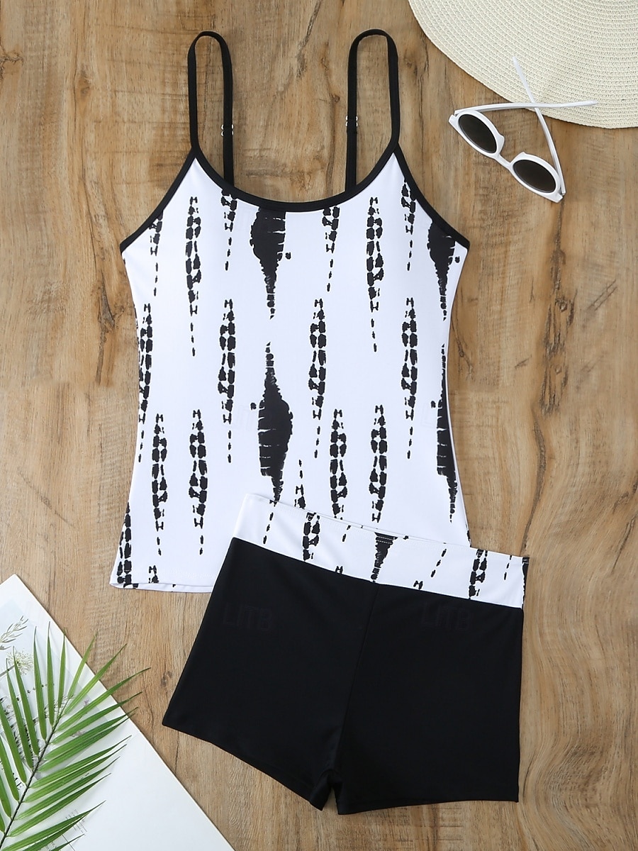 Dam Badkläder Tankini 2 st Pojkeben Baddräkt Öppen rygg Hög midja Semester Standkläder Grafisk Rund hals Ärmlös Baddräkter 2025 - $27.99 –P6