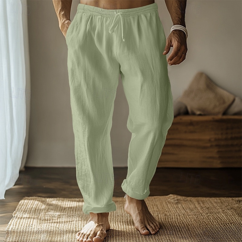 Pánské Plátěné kalhoty Kalhoty Letní kalhoty Gázové kalhoty Šňůrky Elastický pas Straight-Leg Bez vzoru Pohodlné Prodyšné Plná délka Domů Ležérní Denní Módní Klasický styl Černá Bílá 2025 - $22.99 –P6