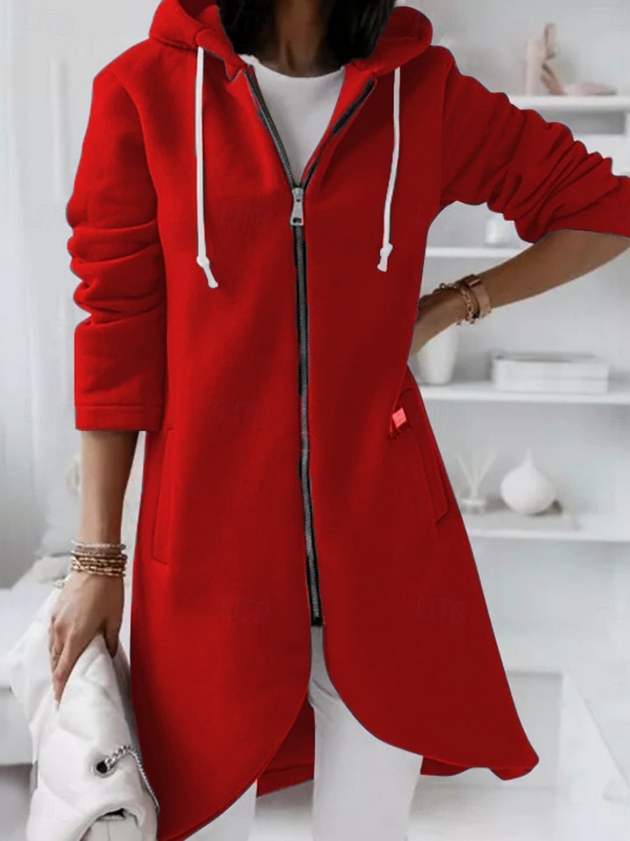 Dam Vinterkappa Vinterjacka Hoodiejacka Utomhus Gata Dagligen Höst Vinter Normal Täcka Normal Håller värmen Andningsfunktion Samtida Stylish Jacka Långärmad Ensfärgat Med fickor Blixtlås i fullängd 2025 - $31.99 –P7