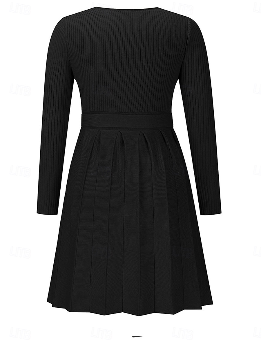 Femme Robe mi-longue Robe Pull Robe Trapèze Elégant mode Décontractées Vacances du quotidien Standard Plein Sans Manches Col V Noir Gris Automne Hiver de 2025 ? $64.99 –P5