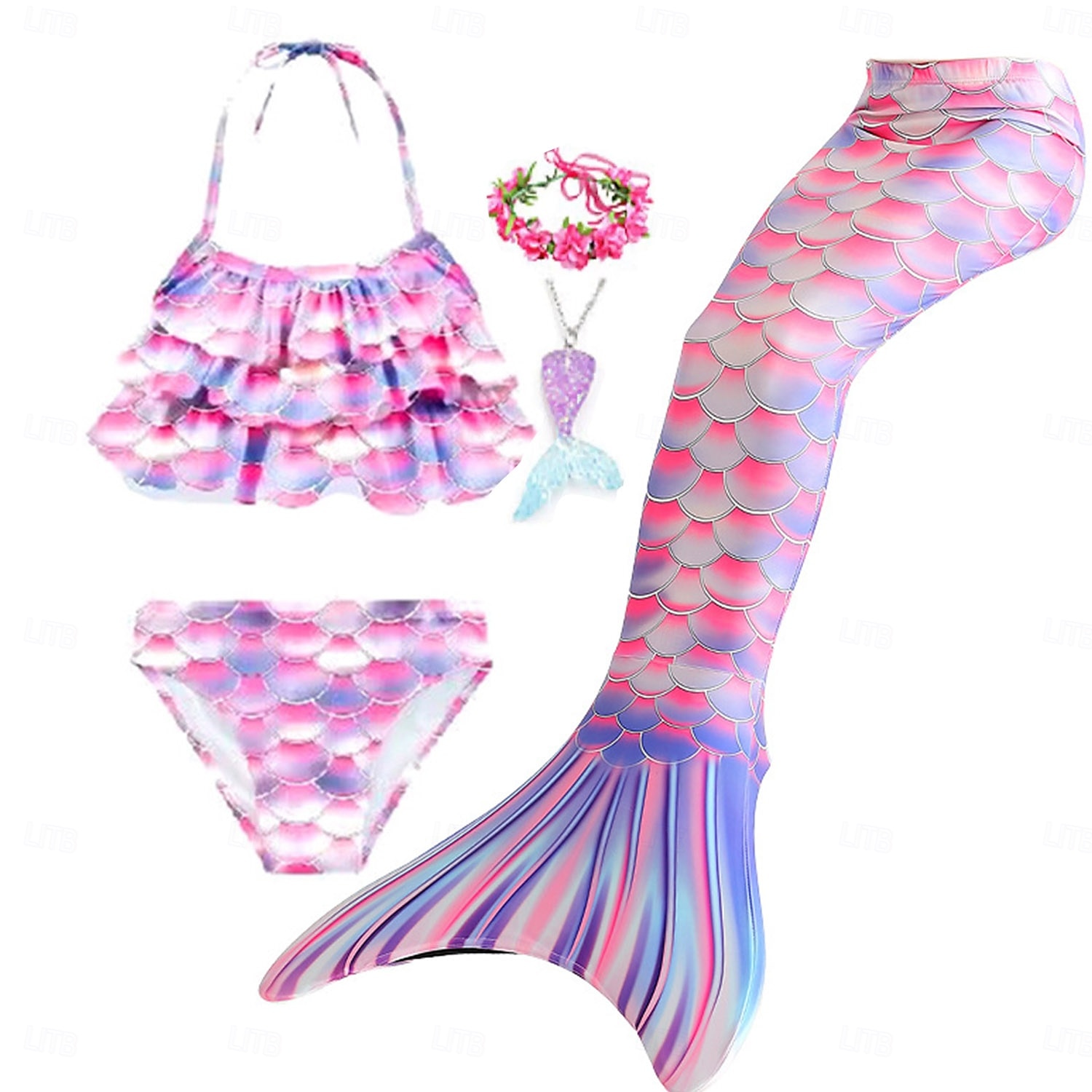 Kinderen Voor meisjes Vijf stuk Zeemeermin zwemkleding Badmode Bikini Strand Zwemmen Regenboog Tie Dye leuke Style Badpakken 3-10 jaar Zomer Licht Blauw Kleurrijk 2025 - $30.99 –P11