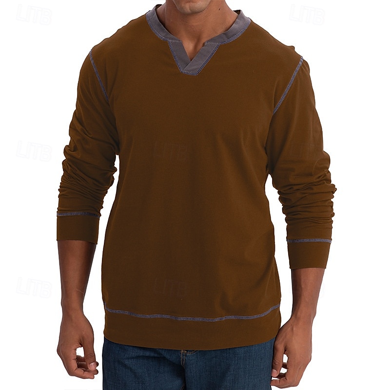 Herr T-shirt T-shirts T-tröja Långärmad tröja Långärmad V-hals Vår & Höst Lappverk Mode Designer Grundläggande Lappverk Semester Gata Utekväll Svart Vin Kungsblå Topp t-shirt för män 2025 - $27.99 –P10