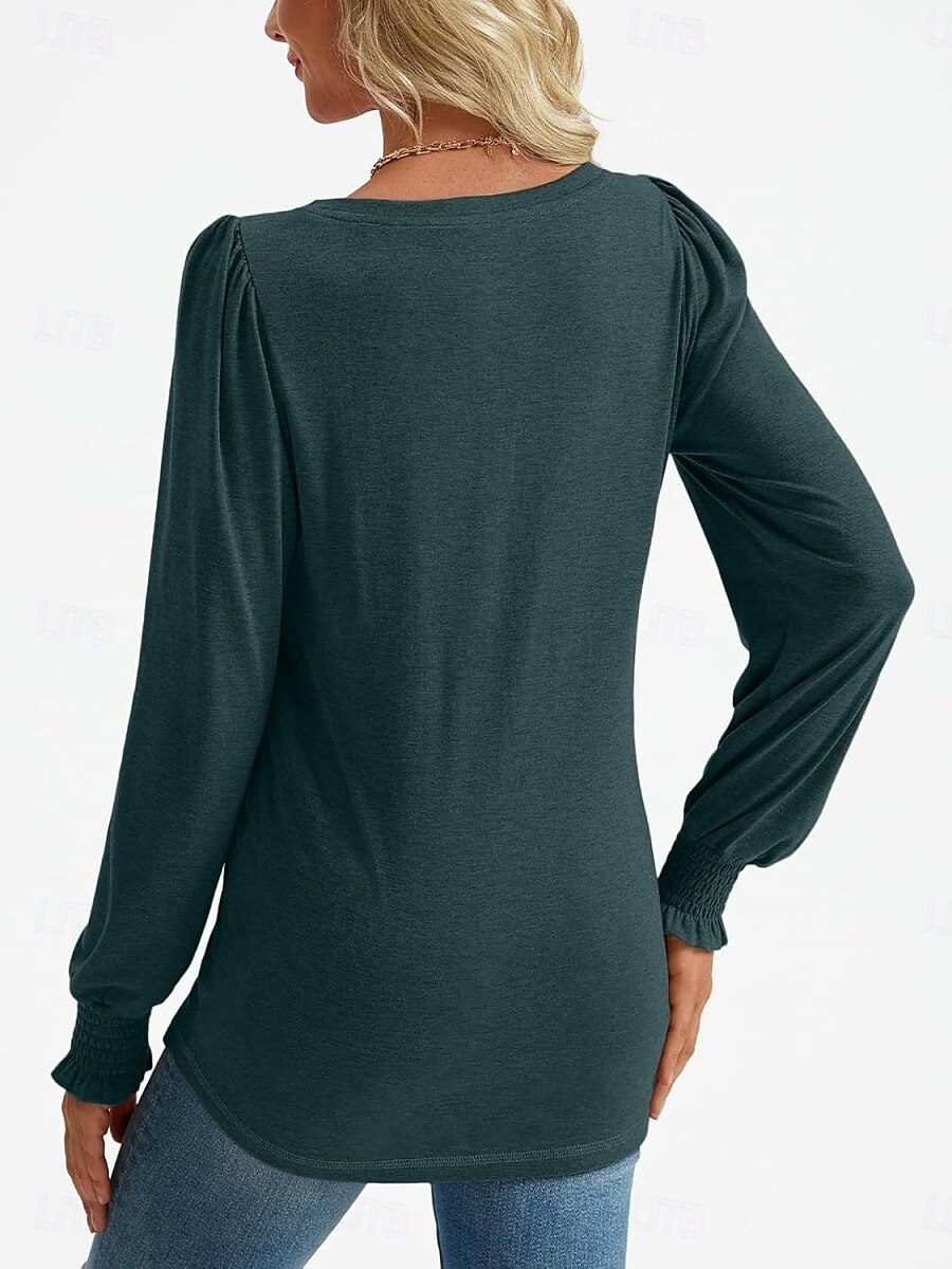 Dame Skjorte Bluse Helfarge Grunnleggende Fritid Langermet V-hals Vanlige topper Daglig Rynket Smukket Rosa Blå Grønn Sommer Vår 2025 - $29.99 –P14