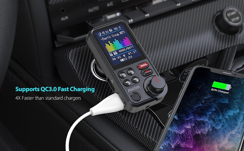 bt93 автомобильный комплект громкой связи bluetooth 5.0 трансмистер fm qc3.0 быстрая зарядка беспроводной автомобильный mp3-плеер bluetooth автомобильный трансмитер fm 2025 - $47.99 –P10