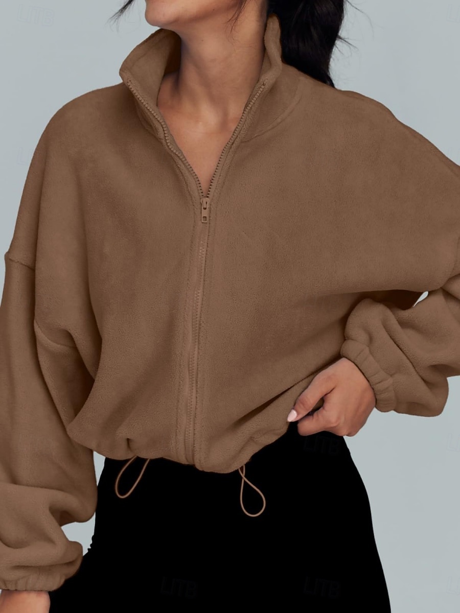 Dam Vinterkappa Vinterjacka Utomhus Gata Dagligen Höst Vinter Normal Täcka Normal Håller värmen Andningsfunktion Samtida Stylish Jacka Långärmad Ensfärgat Med fickor Blixtlås i fullängd Blå Brun Kaki 2025 - $31.99 –P3