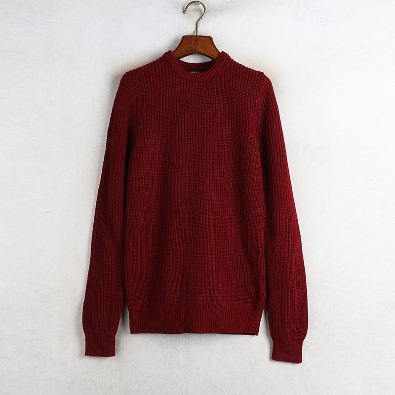 Homme Chandails de Noël Pull Chandail Pull Gauffré Tricoter Style classique Couleur unie Col Ras du Cou Noël Elégant Formel Intérieur Vêtement Tenue Bouffantes Automne Hiver Vin Potiron S M L de 2025 ? $26.99 –P7