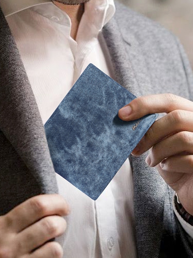 2025年 男性用 RFID ブロック フェイクレザー 二つ折り財布、カジュアルや普段使いに最適なスリムでスタイリッシュなデザイン、ブラック ブルー グレー  コレクション – $11.99 –P2