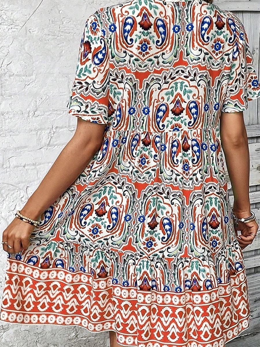 Női Mini ruha hétköznapi ruha Boho elegáns ruhák Boho ruha Csehország aranyos stílus Etno Vakáció Napi Tengerpart Laza öltözet Virágos Grafika Rövid ujjú V-alakú Medence Narancssárga Nyár Tavasz 2025 - $28.99 –P6