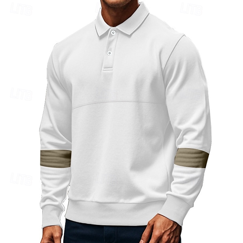 Men's Golf Shirt Golf Polos Shirts Work Casual Lapel Long Sleeve Basic Modern Color Block Patchwork Buttons Spring &  Fall Regular Fit Black White Army Green Khaki Gray Golf Shirt 2025 - $25.99 –P3