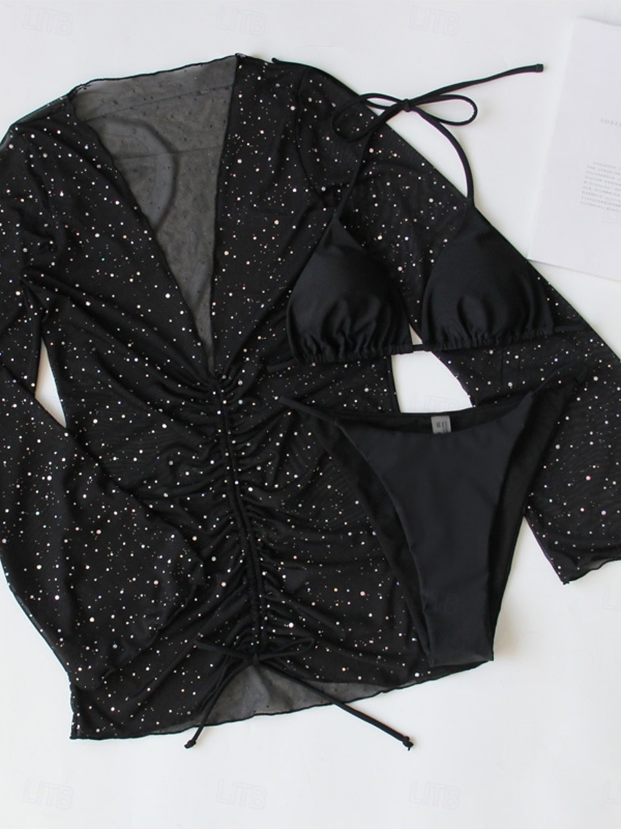 Dames Zwemkleding Bikini 2 stuks String Zwempak Blote rug Slank Vakantie Strand Kleding Effen Kleur Halternek Mouwloos Lange mouw Badpakken 2025 - $31.99 –P7
