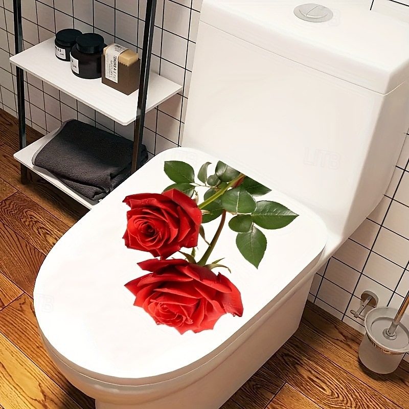 rød rose romantisk toalettklistremerke, dekorativt klistremerke på badet toalettsete, dekorativt veggklistremerke på badet, baderomsdekorasjon, hjemmedekorasjon 2025 - $6.49 –P3