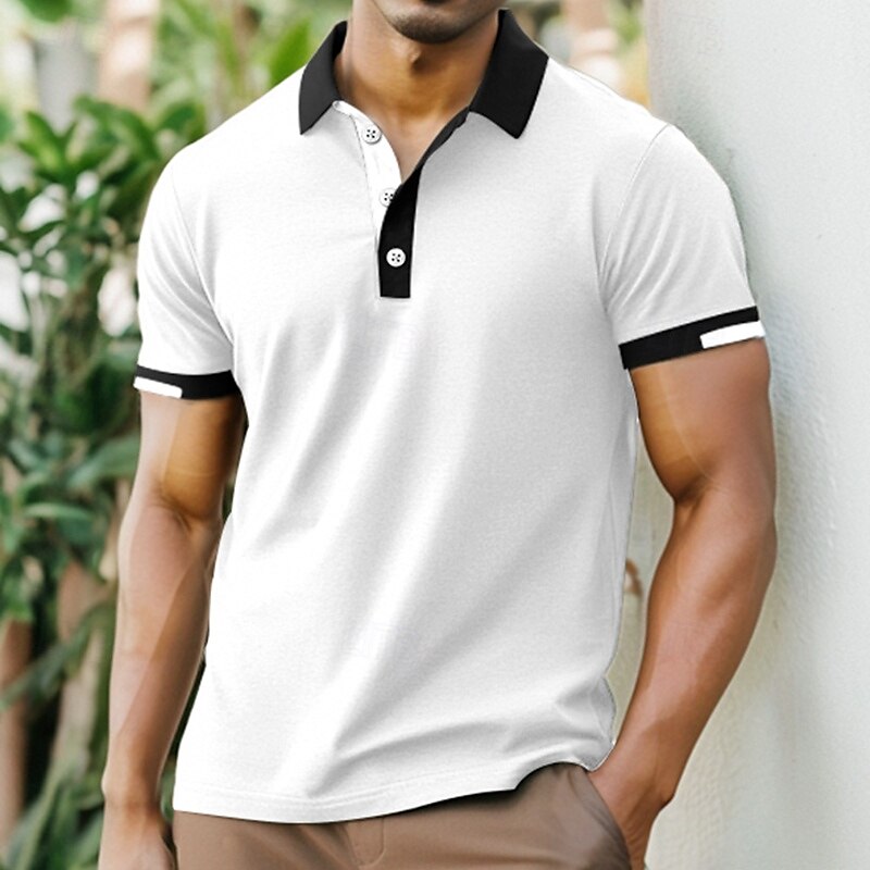Men's Sports Polo Shirts Golf Shirt Casual Ribbed Polo Collar Short Sleeve Fashion Basic Solid Color Patchwork Summer Regular Fit Black White Red Blue Green Sports Polo Shirts 2025 - $22.99 –P3