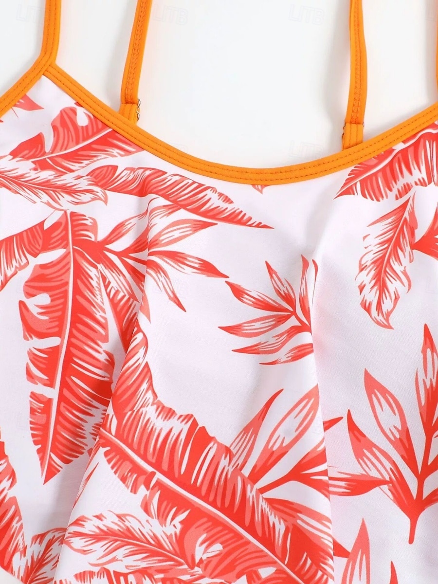 Dam Badkläder Tankini 2 st Pojkeben Baddräkt Öppen rygg Hög midja Semester Standkläder Löv V-hals Ärmlös Baddräkter 2025 - $29.99 –P3