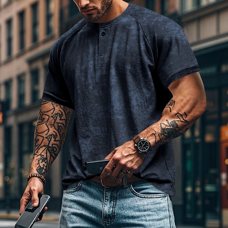 Men's Henley Shirt Tee Short Sleeve Solid Color Plain Distressed Buttons Washed Henley Outdoor Casual Daily Summer Spring &  Fall Black Gray Navy Blue Henley T-Shirt 2025 - $21.99 –P9