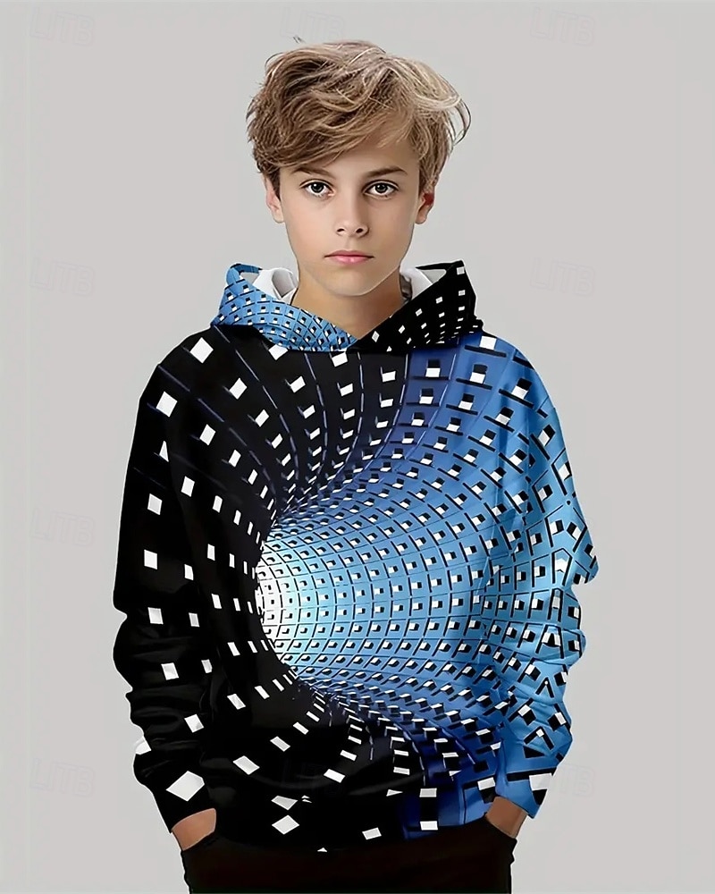 Pojkar 3D Grafisk Geometrisk Huvtröja Långärmad Vår Höst Mode Streetwear Barn 4-12 år Huva Utomhus Ledigt Dagligen Normal 2025 - $18.99 –P1