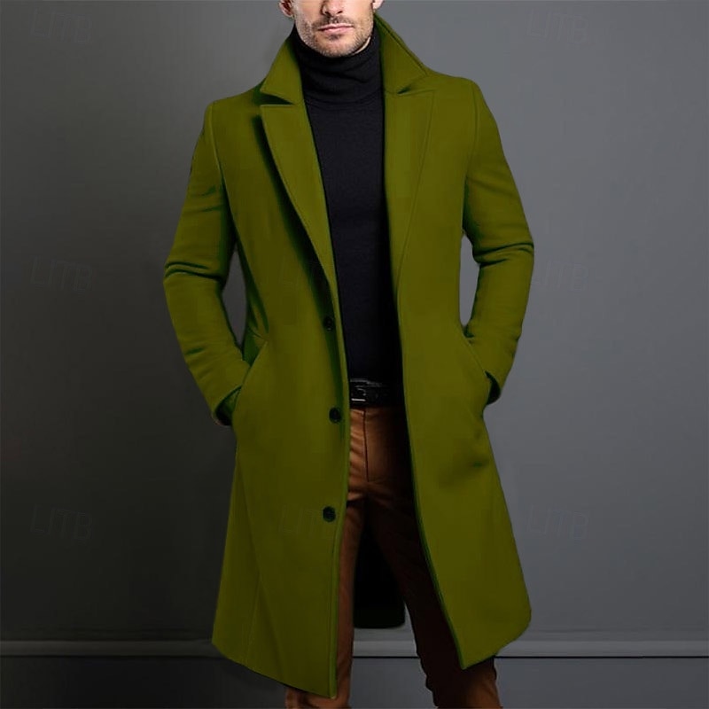 Pánské Zimní kabát Kabát Dlouhý trenčkot Venkovní Denní nošení Podzim zima 95 % polyester 5 % spandex Svrchní oděvy Oblečení Módní Šik ven Bez vzoru Klopa Dvouřadé 2025 - $49.99 –P13