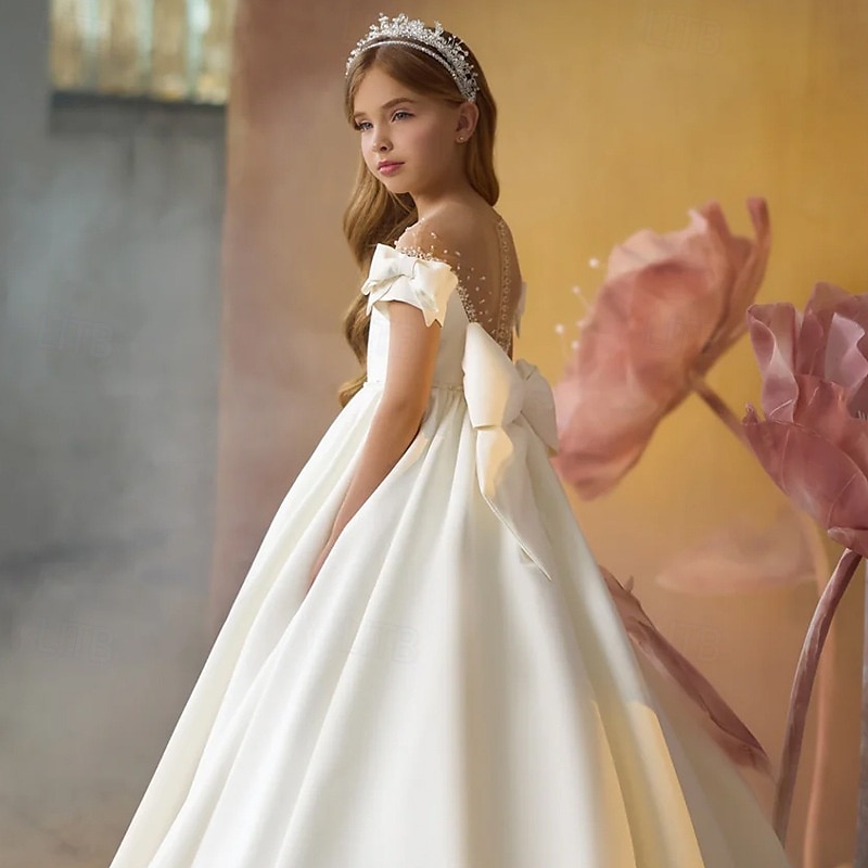 Flower Girl Dress Girls' First Communion Dress Party Dress Performance Wedding Party Princess Sweet Mesh Solid Color Sleeveless Off Shoulder Ivory kids 2025 - $102.99 –P3