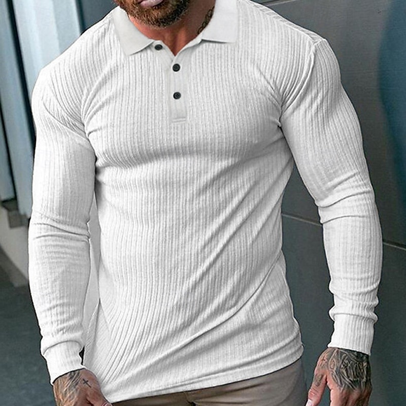 Herren Polos mit Knöpfen Golfhemd Casual Sport Kargen Langarm Modisch Basic Glatt Knopf Sommer Schwarz Weiß Polos mit Knöpfen 2025 - $23.99 –P2