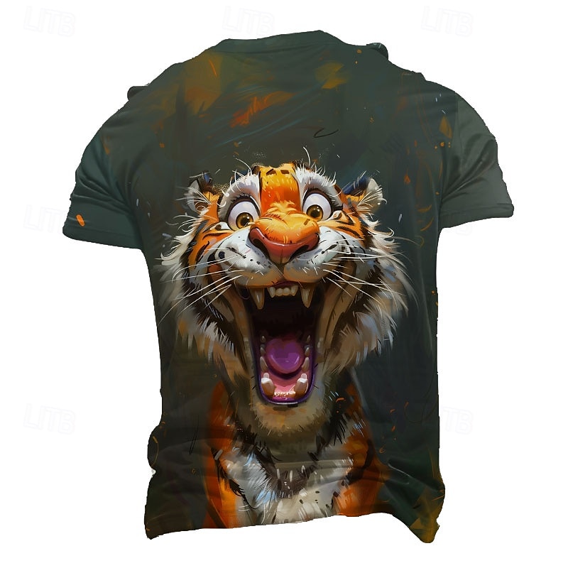 Férfi Tigris Vicces Póló Rövid ujjú póló 3D nyomtatás Terített nyak Ing Túlzott Dizájn Parti Szabadság Sötétzöld Nyár Tavasz Ruházat S M L XL XXL XXXL 2025 - $17.99 –P2
