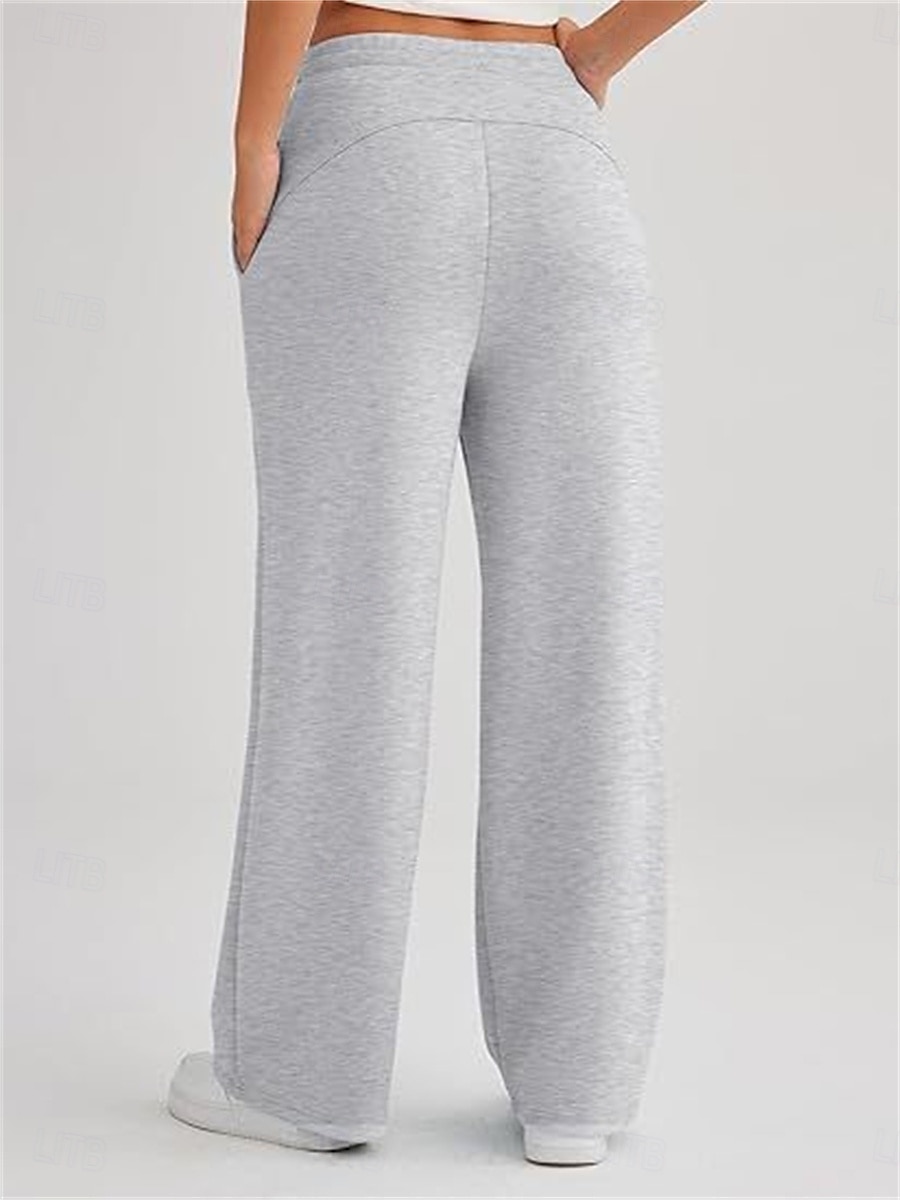 Women's Sweatpants Wide Leg Pants Trousers Active Streetwear Casual Full Length Mid Waist Plain Pocket Drawstring Elastic Waist Breathability Soft Comfortable Micro-elastic Outdoor Street Daily 2025 - $23.99 –P22