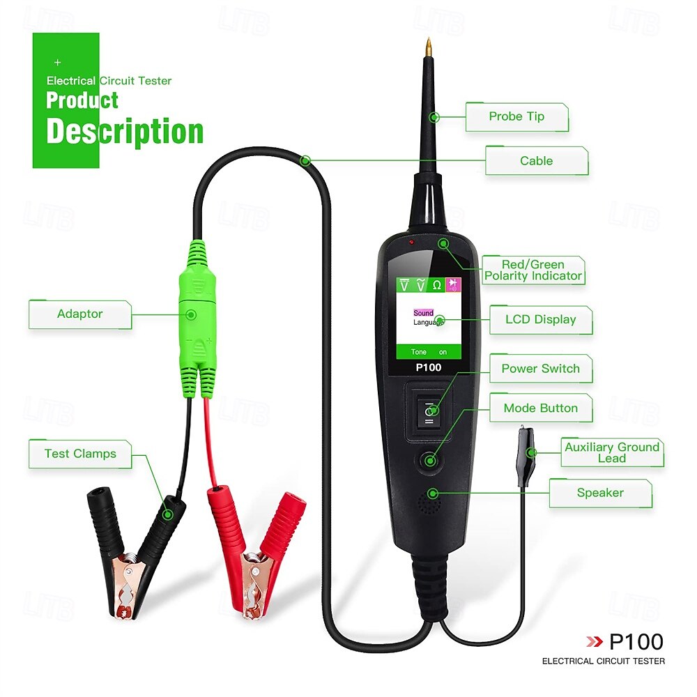 auto circuit tester 12v 24v stroomcircuit probe tester auto elektrische test tool kit ac dc digitale spanningstester auto diagnose kit 10m 2025 - $117.99 –P7