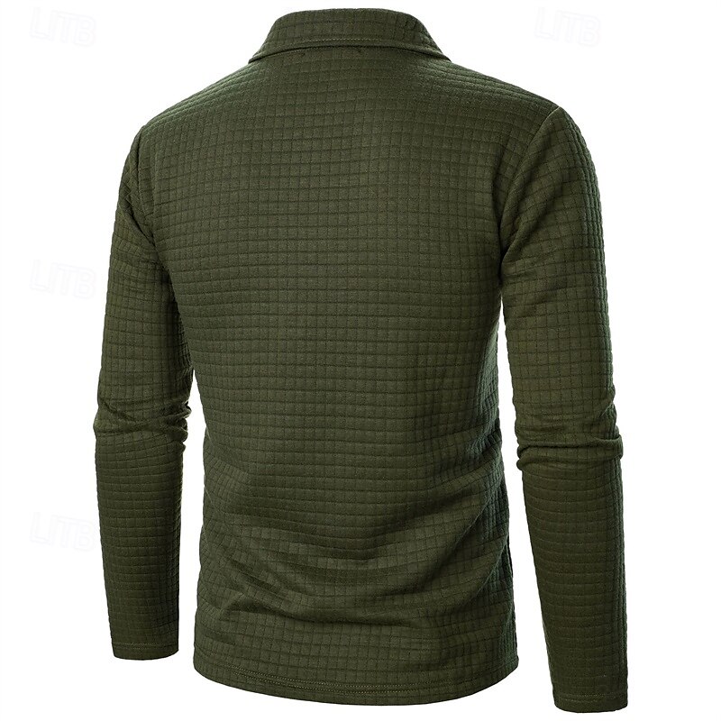 Férfi Gofris pólóingek Quarter Zip Polo Napi Szabadság Negyed irányítószám Hosszú ujj Divat Modern Sima Tavasz Ősz Normál Fekete Fehér Bor Sötétkék Khakizöld Katonai zöld Gofris pólóingek 2025 - $16.49 –P15