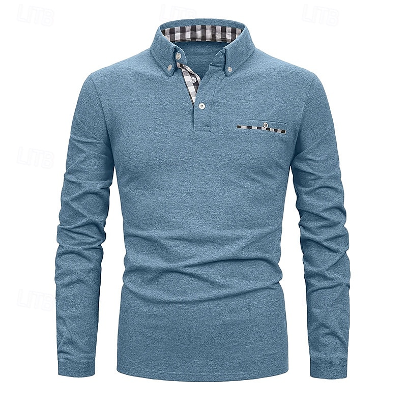 Herren Golfhemd Golf Poloshirts Arbeit Casual Kargen Langarm Basic Modern Farbblock Patchwork Knopf Frühling & Herbst Regular Fit Königliches Blau Blau Dunkelgrau Khaki Hellgrau Hellblau Golfhemd 2025 - $25.99 –P2