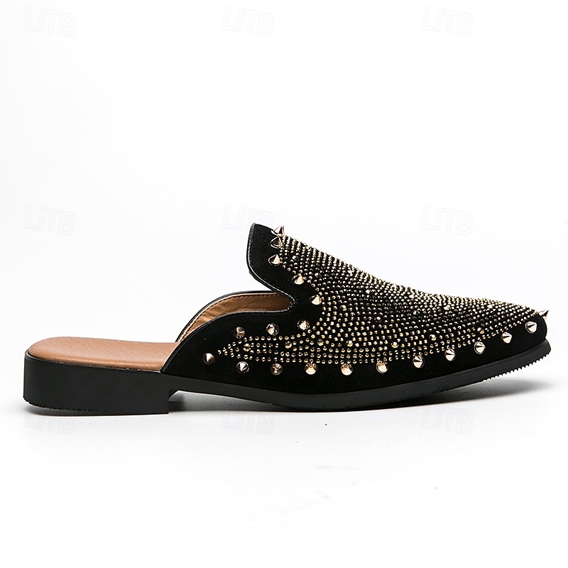 Schwarze Slipper für Herren mit Nieten – mit Strasssteinen verzierte Pantoletten mit auffälligem Design für Partys und Abendgarderobe 2025 - $54.99 –P4