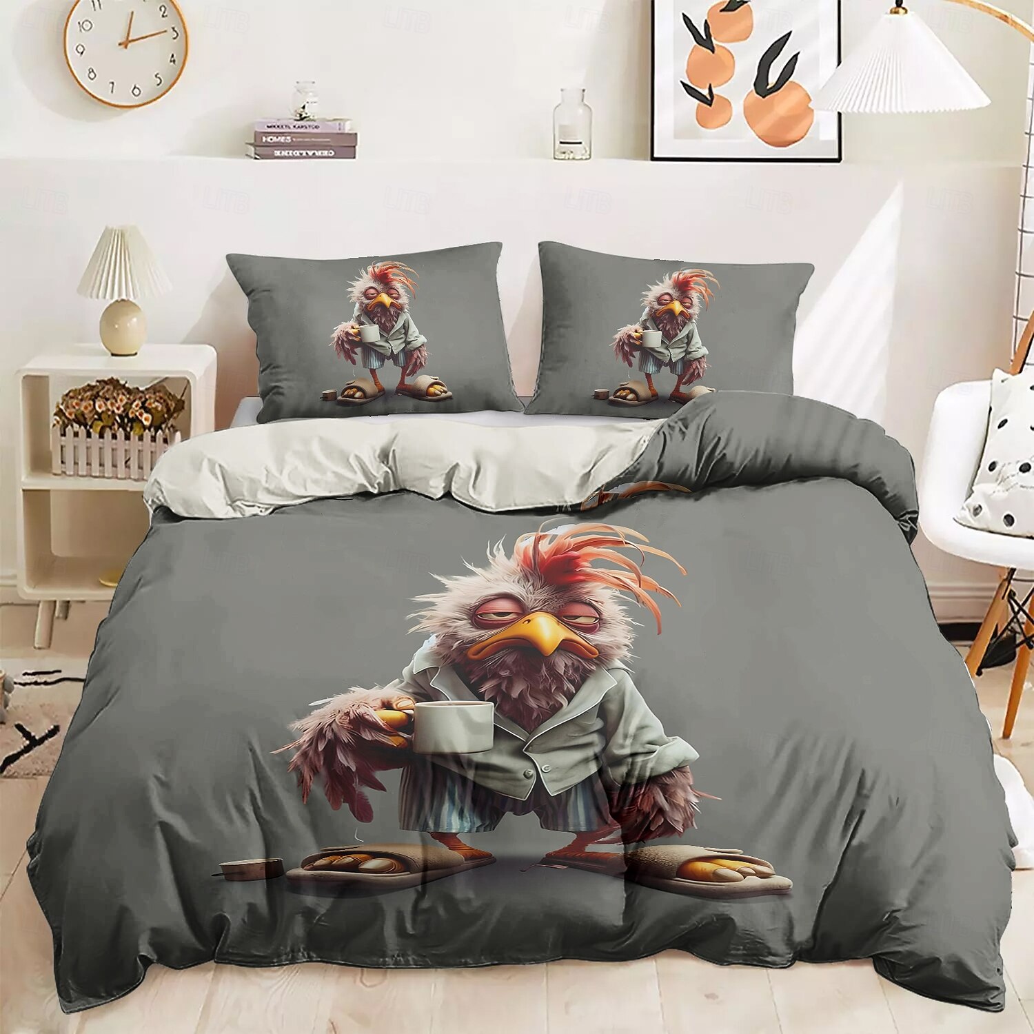 set copripiumino con stampa divertente di gallo, 100% cotone, tessuto morbido e traspirante, include copripiumino e federe, ipoallergenico e delicato sulla pelle, lavabile in lavatrice, resistente, confortevole del 2025 a $60.99 –P12