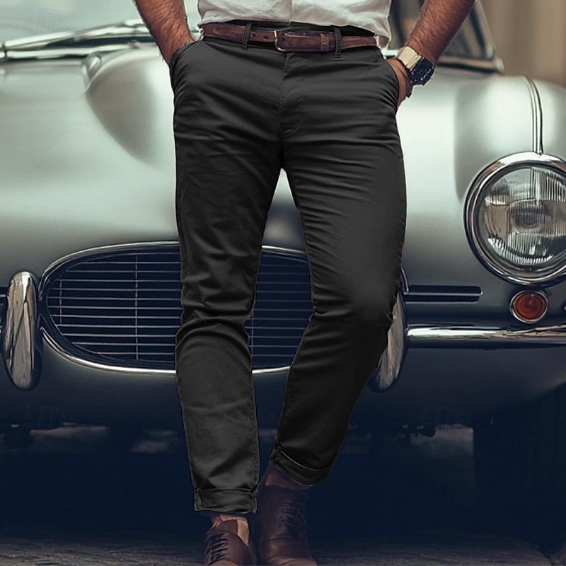 Herren Hose Hosen Chinesisch Chino Chino Hosen Freizeithose Knopf Vordertasche Glatt Komfort Weich Geschäft Täglich Ausgehen Modisch Strassenmode Hellkaki Schwarz Mikro-elastisch 2025 - $28.99 –P6