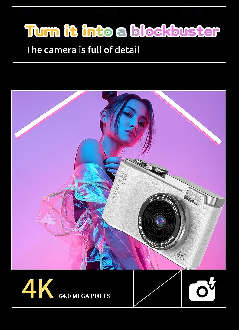 Digital Camera 64MP Compact Camera Pocket Camera 16X Zoom Travel Camera Digicam Retro Style Point and Shoot 2025 - $39.99 –P5