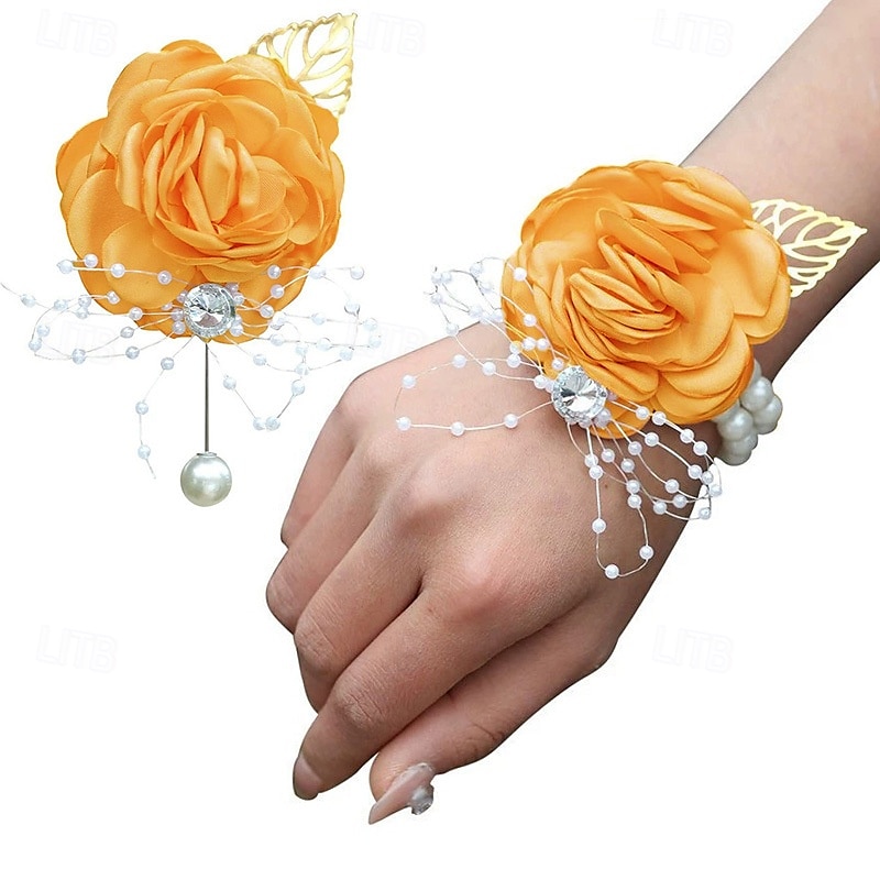 Pachet de 2 set de butoniere pentru încheietura mâinii, trandafir artificial, floare de mătase lucrată manual, pentru flori de nuntă, accesorii, decor costum de bal 2025 - $7.99 –P14