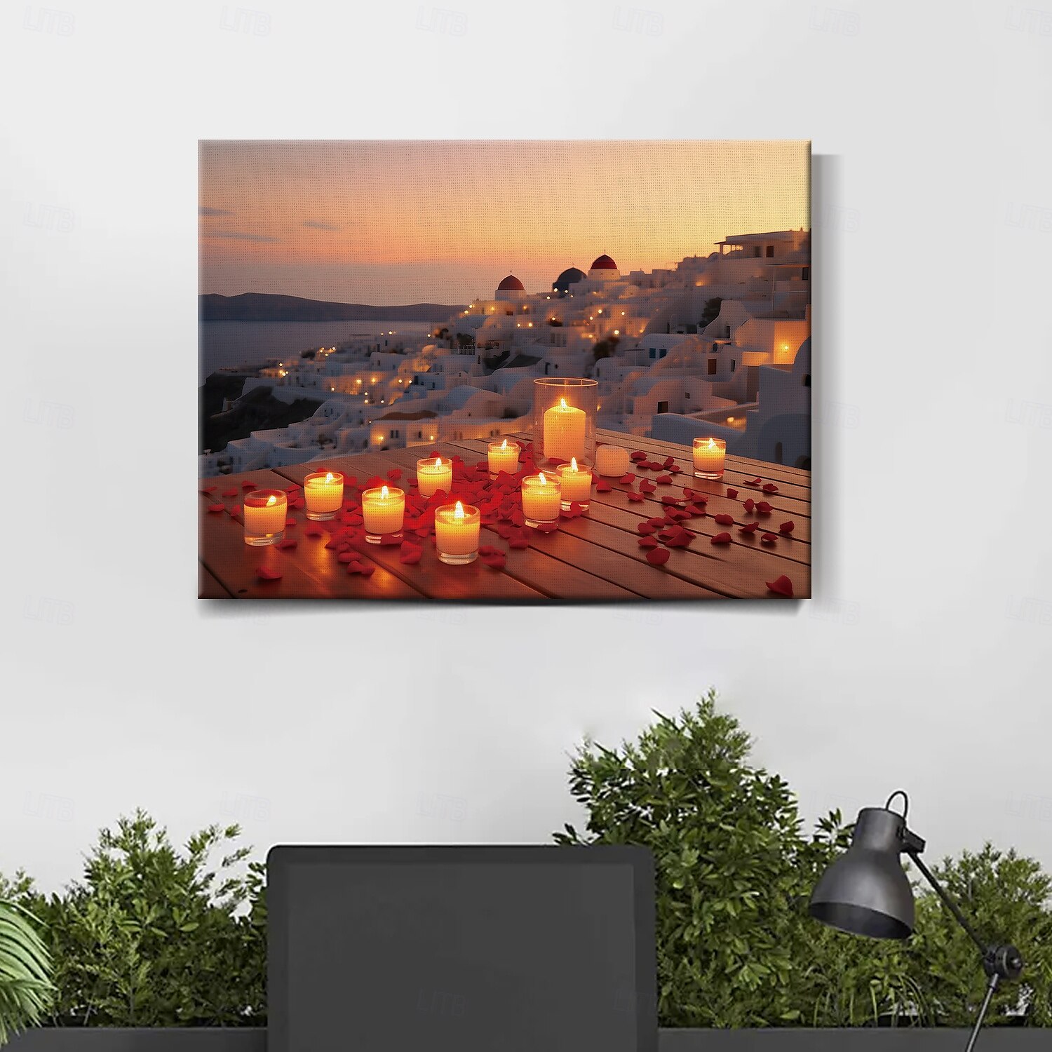 bougies lumineuses santorin art mural en toile à LED décoration murale éclairée par LED impression sur toile éclairée à piles 2AA cuisine lumineuse à LED chambre ou décoration intérieure de 2025 ? $50.99 –P1
