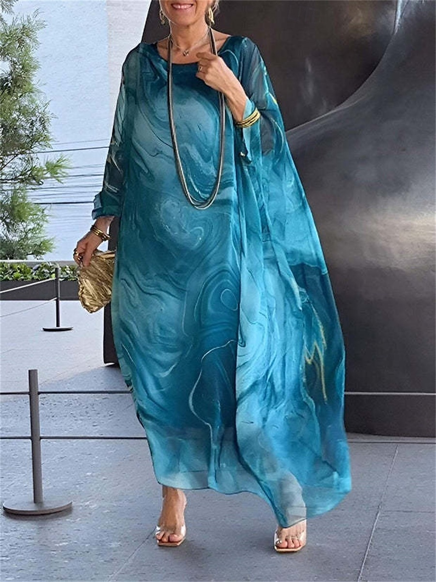 Per donna Vestito maxi Abiti in chiffon Elegante Informale Da mare Giornaliero Appuntamento Morbido Ambra Girocollo Giallo Chiaro Blu Grigio Primavera Autunno del 2025 a $26.99 -P2