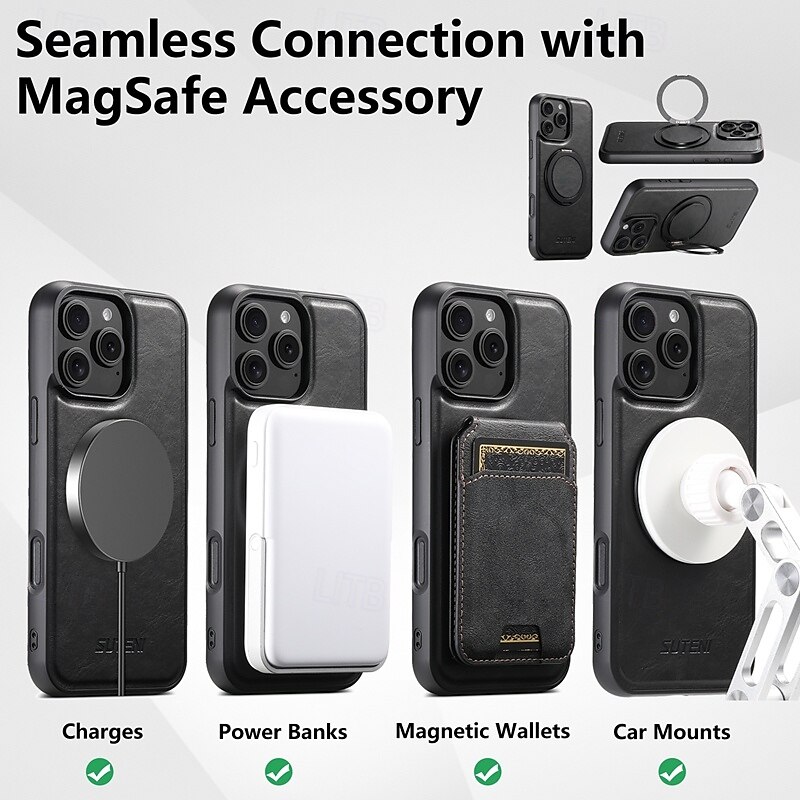 2025年 電話 ケース 用途 iPhone 16 Pro Max プラス iPhone 15 プロマックスプラス iPhone 14 13 12 Pro Max Plus バックカバー スタンド付き 磁石バックル ワイヤレス充電をサポート レトロ風 TPU PUレザー  コレクション – $23.99 –P15