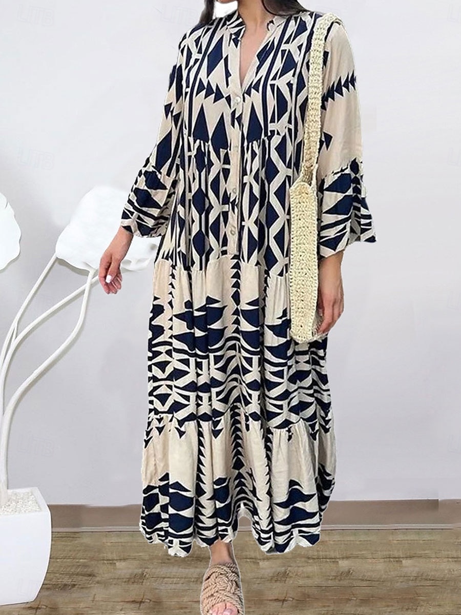 Női Maxiruha hétköznapi ruha Boho elegáns ruhák Csehország aranyos stílus Stílusos Vakáció Napi Tengerpart Laza öltözet Grafika Rövid ujjú V-alakú Fekete Rubin Medence Nyár Tavasz Ősz 2025 - $41.99 –P1