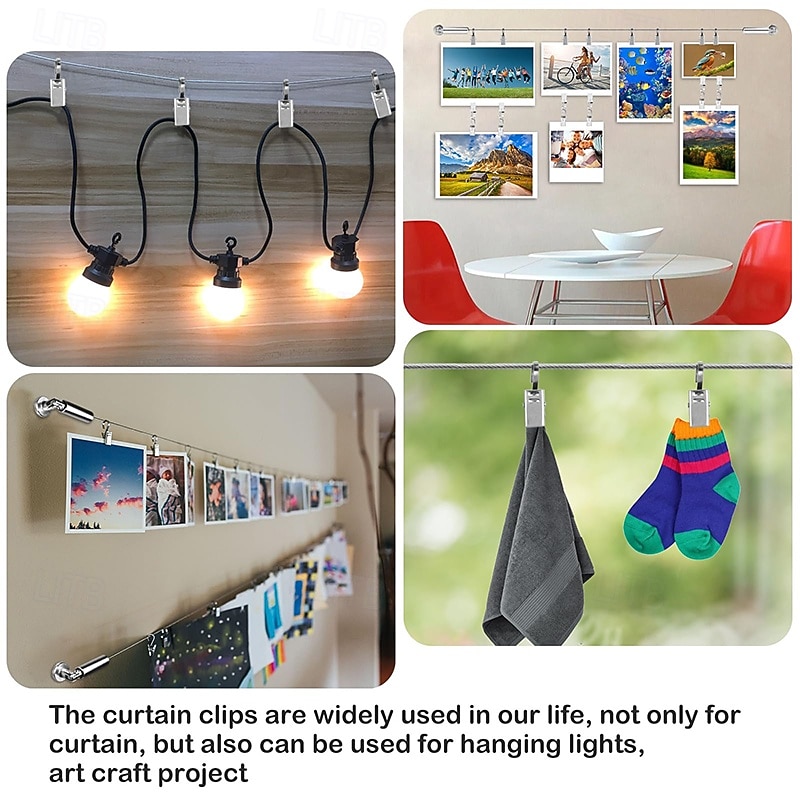 Adjustable Indoor Outdoor Wire Curtain Rod Room Divider Hanging System with 24 Clips Wire Hanging System For Tapestry Clothesline Clothes Hanger Craft Art Decoration on Walls 2026 - $32.99 –P10