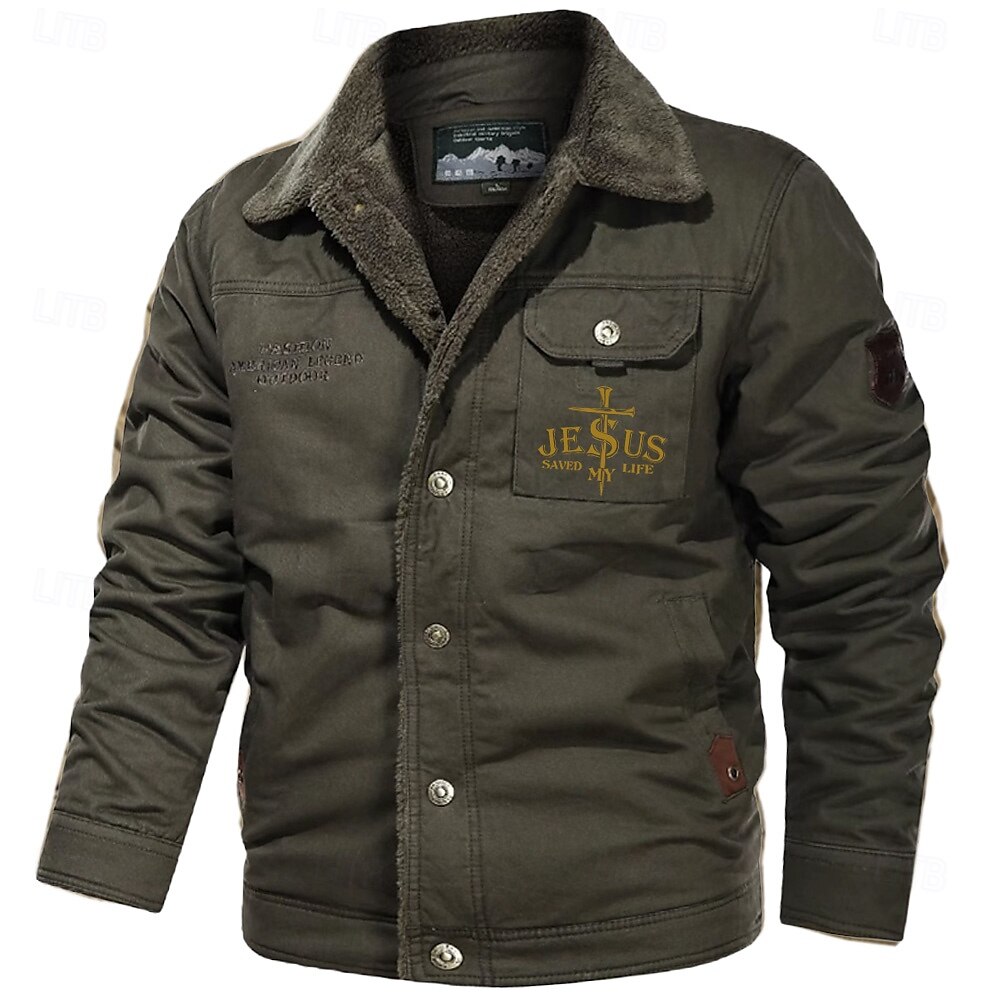 Per uomo Croce Gesù Giacca bomber Giacca in sherpa Impermeabile Anti-pioggia Resistente all'acqua Vintage Informale Giornaliero Per eventi Per uscire Tasche Autunno Inverno Collo ripiegabile Manica del 2025 a $52.99 –P2