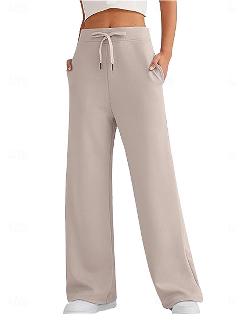 Women's Sweatpants Wide Leg Pants Trousers Active Streetwear Casual Full Length Mid Waist Plain Pocket Drawstring Elastic Waist Breathability Soft Comfortable Micro-elastic Outdoor Street Daily 2025 - $23.99 –P17