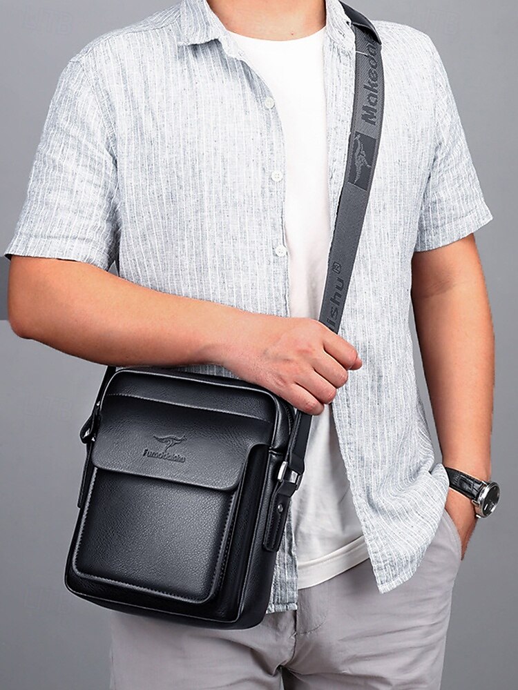 pánská hnědá černá crossbody kabelka z umělé kůže s nastavitelným ramenním popruhem - stylová a praktická taška přes rameno, messenger taška do práce, na cesty i každodenní nošení 2025 - $32.99 –P2