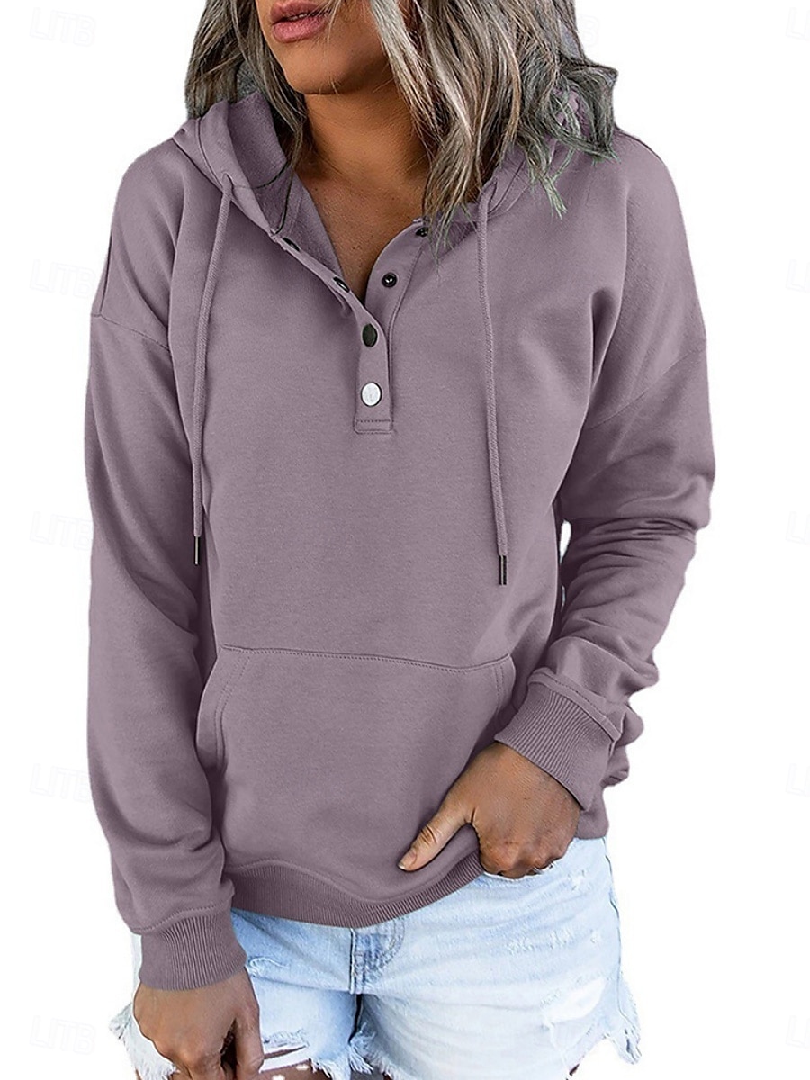 Mujer Casual Manga Larga Sudadera Tops regulares Calle Uso Diario Retazos Botones Negro Vino Morado Otoño Invierno 2025 - $38.99 –P10