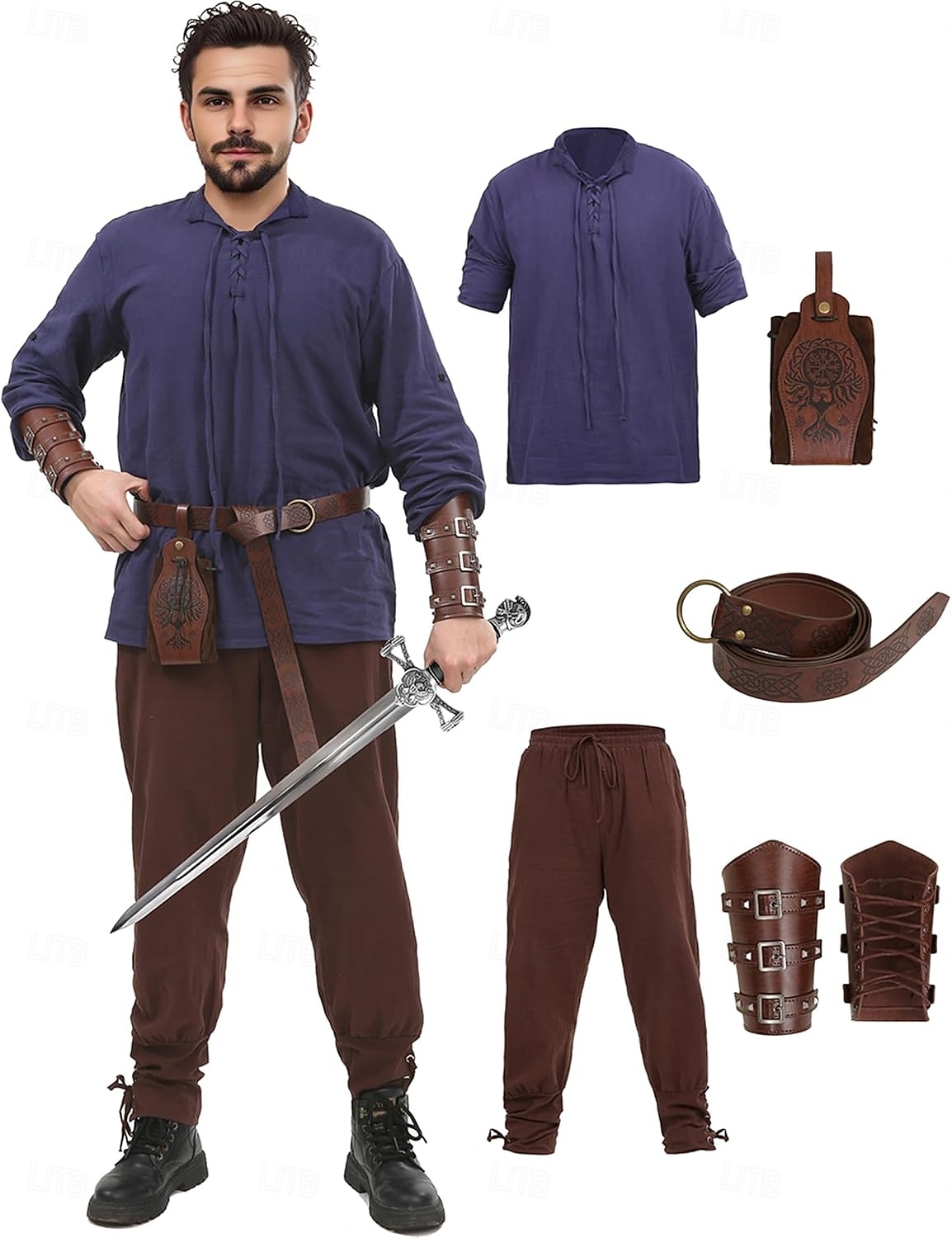 Retro Středověké Renesanční Kalhoty Úbory Pásek Ren Faire Pánské Viking Fantazie předvečer Všech svatých Karneval Plesová maškaráda Karneval Výkon LARP Dospělé Tričko Kalhoty Pásek 2025 - $51.99 –P9