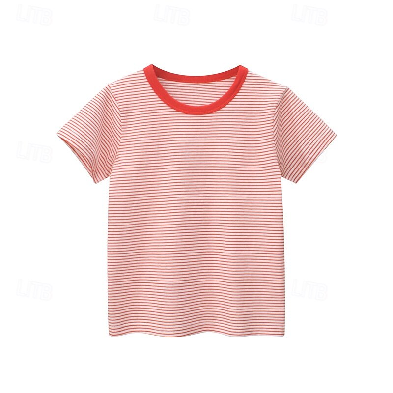 Paquets multiples 3 pièces Garçon Col Ras du Cou Manches courtes T shirt T-shirt Rayure Vacances Usage quotidien 100% Coton Printemps été de 2025 ? $19.99 –P3