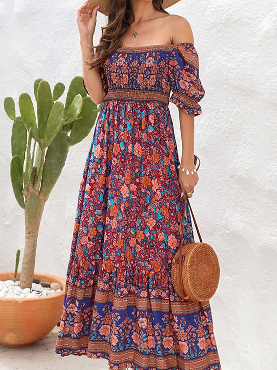 Női Maxiruha hétköznapi ruha Boho elegáns ruhák Boho ruha Csehország aranyos stílus Stílusos Vakáció Napi Tengerpart Laza öltözet Grafika Rövid ujjú Aszimmetrikus Rubin Medence Lóhere Nyár Tavasz Ősz 2025 - $41.99 –P7