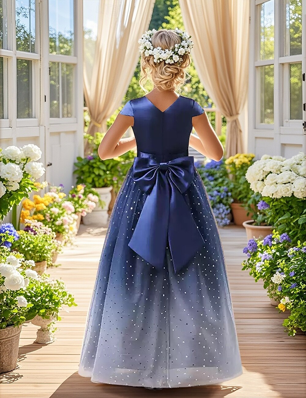 Vestido de daminha de honra longo com corte a, vestido de festa fofo de organza com faixa/fita, ajuste elegante, 3 a 16 anos de 2025 por $117.99 –P2